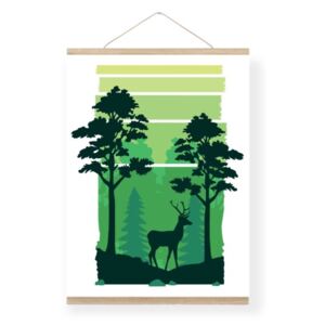 Plakát do dětského pokoje - noční les JELEN A4 - magnetický rámeček