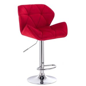 Barová židle MILANO VELUR na kulaté stříbrné podstavě - červená