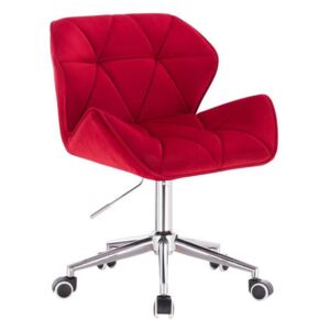 Židle MILANO VELUR na stříbrné podstavě s kolečky - červená