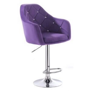Barová židle ROMA VELUR na kulaté stříbrné podstavě - fialová