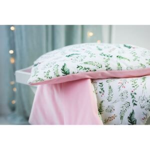 Dětská deka s výplní Velvet hladký růžový - Květiny vel.80x100 cm + polštář 35x45 cm