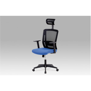 Kancelářská židle na kolečkách CLARET — modrá, s bederní opěrkou i podhlavníkem