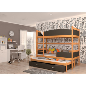 Dětská patrová postel SWING3 + rošt + matrace ZDARMA, 190x90, olše/šedý