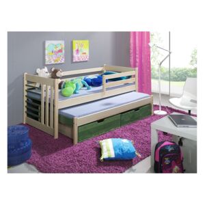 Dětská postel s přistýlkou, zábranou a úložným prostorem SIMON, masiv borovice