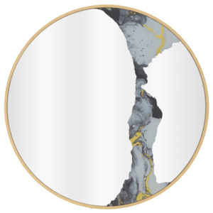 Nástěnné zrcadlo se světlem v dřevěném rámu zlaté barvy InArt Metallic, ⌀ 50 cm