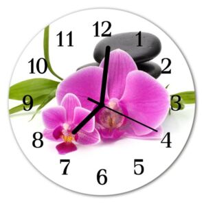 E-shop24, průměr 30 cm, Hnn4236624 Nástěnné hodiny obrazové na skle - Orchidej růžová