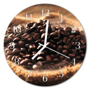 E-shop24, průměr 30 cm, Hnn42302963 Nástěnné hodiny obrazové na skle - Zrnka kávy