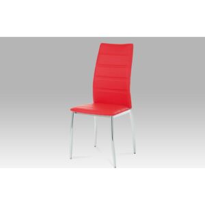 Jídelní židle chrom / koženka červená AC-1295 RED