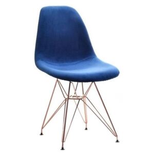 Design Project Modrá sametová židle DSR se zlatou podnoží
