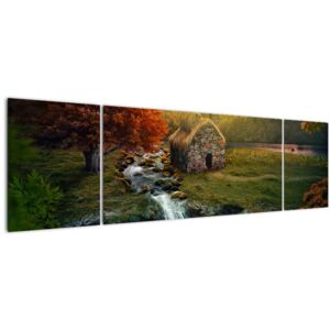 Obraz chalupky v pohádkové krajině (170x50 cm)