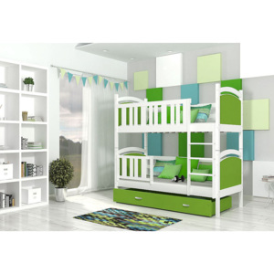 Dětská patrová postel DOBBY color + matrace + rošt ZDARMA, bílá/zelená, 184x80
