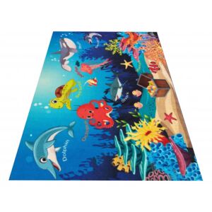 Dětský kusový koberec Sweet Kids 12 Moře Žralok Delfín Chobotnice modrý Rozměr: 133x190 cm