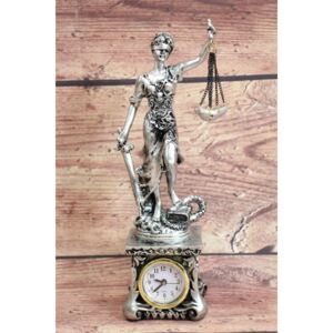 Socha spravedlnosti JUSTICE s hodinami L-552 - stříbrné (26x7x7 cm)