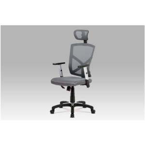 Kancelářská židle na kolečkách BOLSTER – šedá, podhlavník, plastový kříž, houpací mechanismus