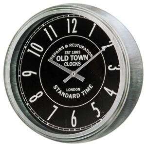 Kulaté stříbrné hodiny na zeď OLD TOWN, Ø 30 cm