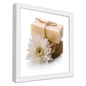 CARO Obraz v rámu - Natural Soap With A Flower 20x20 cm Bílá