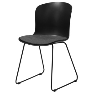Jídelní plastová židle v černé barvě s čalouněným sedákem a černou kovovou podnoží SET 2 ks DO169