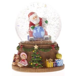 Vánoční sněžítko Santa a země 11x14cm hrající a svítící - IntArt