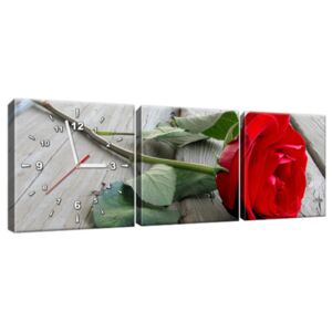 Obraz s hodinami Krásná růže na dřevěné podlaze 90x30cm ZP1113A_3A
