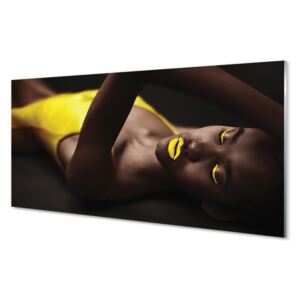 Obráz na skle obráz na skle Žena žlutá ústa 100x50cm