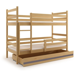 Patrová postel RAFAL + matrace + rošt ZDARMA, 80x190 cm, borovice, grafit