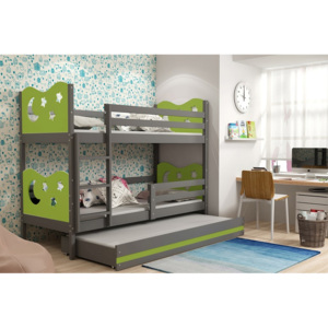 Patrová postel KAMIL 3 + matrace + rošt ZDARMA, 80x160, grafit, zelená