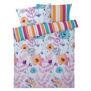 MERADISO® Saténové ložní prádlo, 200 x 220 cm (květiny pruhy)