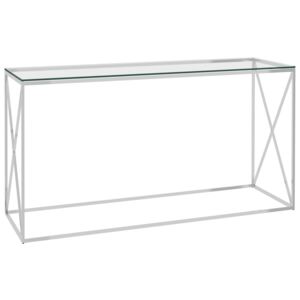 Odkládací stolek stříbrný 140 x 40 x 78 cm nerezová ocel a sklo