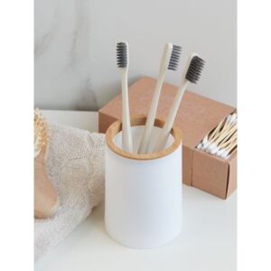 Arte Regal Kosmetický kelímek a držák na kartáčky nebo štětce, bílý, s bambusem AR51716