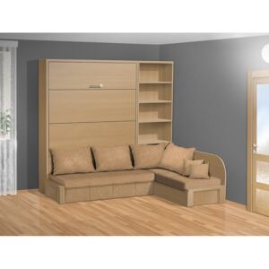 Výklopná postel s pohovkou VS 3075P, 200x160cm barva lamina: buk, nosnost postele: standartní nosnost, barva pohovky: nubuk 133 caramel