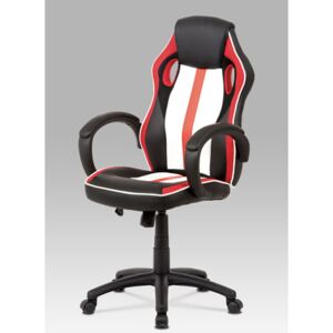 Autronic - Kancelářská židle, červená-černá-bílá ekokůže+MESH, houpací mech, kříž plast černý - KA-V505 RED