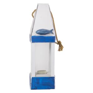 Lucerna BLUE FISCH na čajovou svíci - 11x11x38 cm