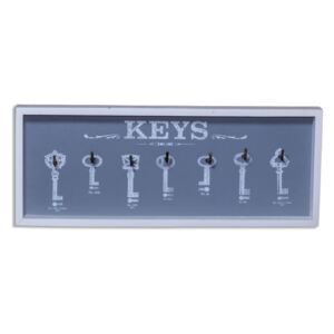 Dřevěný věšák na klíče "KEYS"- 7 háčků, bílošedý