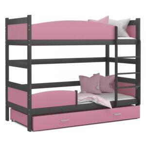 Patrová postel TWIST včetně úložného prostoru (Šedá), Růžová