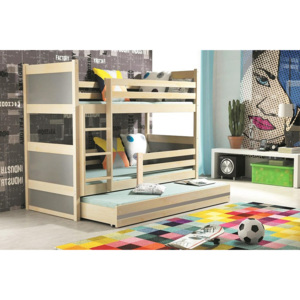 Patrová postel FIONA 3 + matrace + rošt ZDARMA, 90x200 cm, borovice, grafit