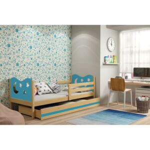 Dětská postel MIKO + ÚP + matrace + rošt ZDARMA, 80x190, borovice, blankytná