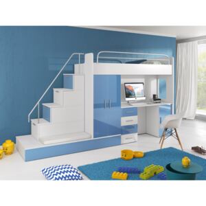 Dětská postel Ruby V (Bílá + Modrá) (s matrací a roštem)
