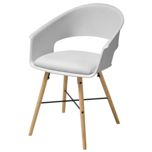 Bílá plastová jídelní židle s čalouněným měkkým sedákem a dřevěnou podnoží SET 4 ks DO168