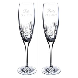 Onte Crystal Bohemia Crystal ručně broušené sklenice na šampaňské Mašle 200 ml 2KS s GRAVÍROVÁNÍM