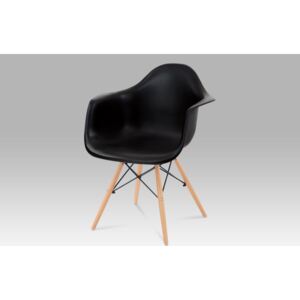 Jídelní židle, černý plast, masiv buk, přírodní odstín, černé kovové výztuhy CT-719 BK1