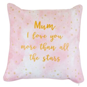 Sass & Belle Růžový bavlněný polštář s nápisem Mum I love you more than all the stars