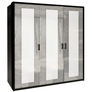 Třídveřová šatní skříň NICOLA bez zrcadla, 138x212,5x55, bílá lesk/černá