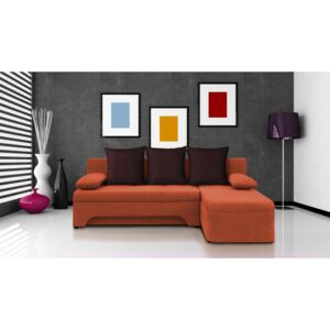 Rohová sedačka Saline oranžová + tmavohnědé polštáře (1 úložný prostor, pěna)