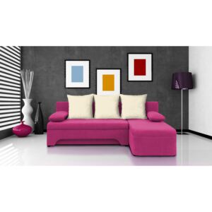 Rohová sedačka Saline růžová + krémové polštáře (1 úložný prostor, pěna)