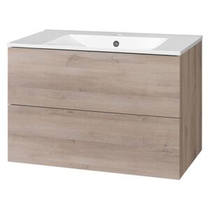 Mereo, Koupelnová skříňka s keramický umyvadlem 80 cm, dub CN721