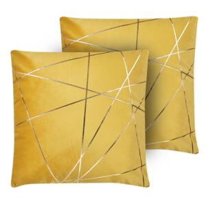 Sada 2 sametových polštářů s geometrickým vzorem 45 x 45 cm žlutých PINUS