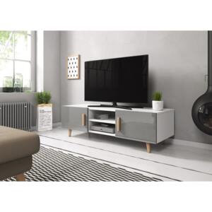 TV stolek/skříňka Sweden 2 (šedý lesk + bílá matná)