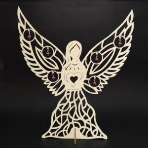 AMADEA Dřevěný 3D anděl s ozdobami, 38x32 cm