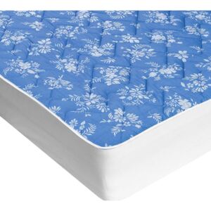 Prošívaný chránič matrace s aloe vera modrý s bílými květy 90 x 200 cm