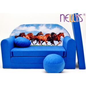 NELLYS Rozkládací dětská pohovka 57R - Koně v modré